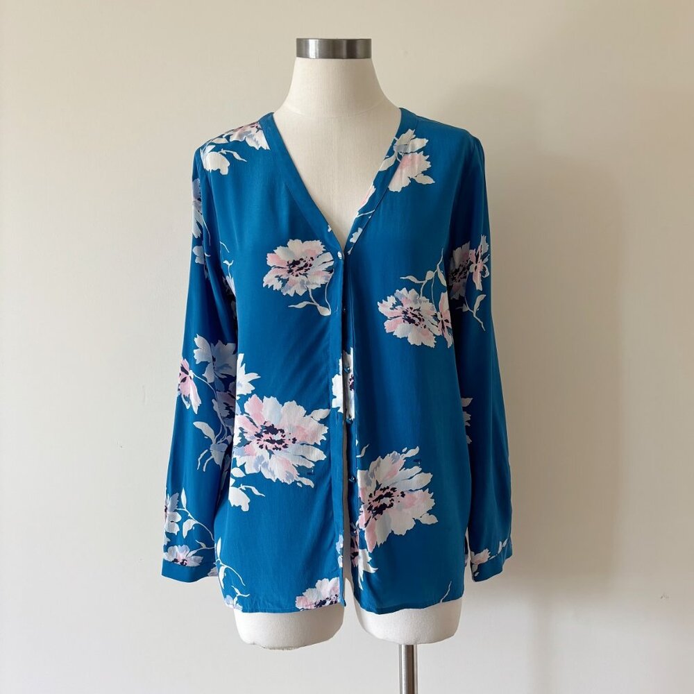 Joie silk blouse floral button down blue pink